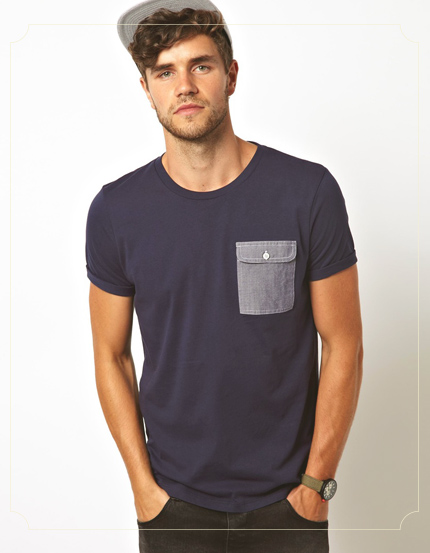 ASOS T-Shirt With Oxford Pocket And Rolled Sleeve
