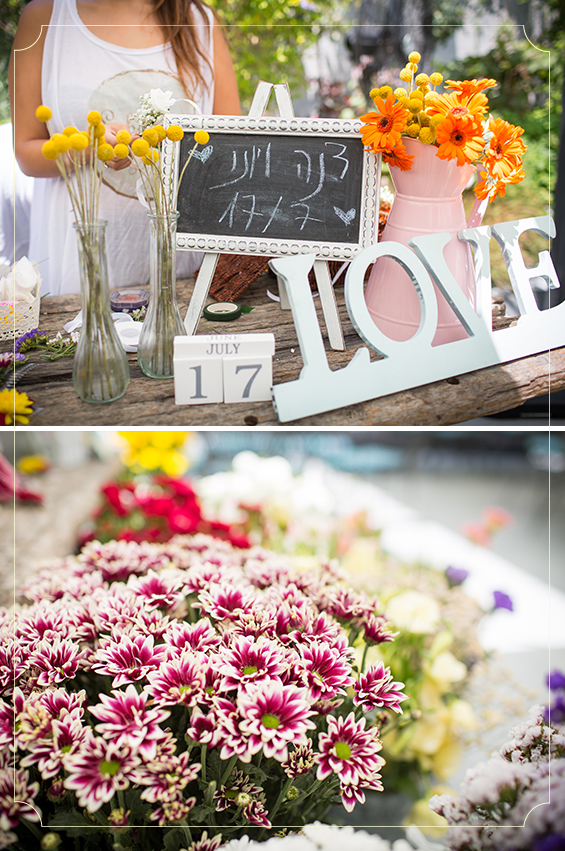 עמדת שזירת פרחים בחתונה של דנה ויוני
